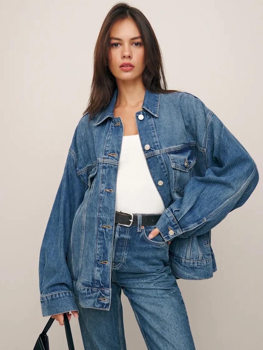 Reformation Brooks Blue Oversized Denim Jacket In Lesina Xs Nwt